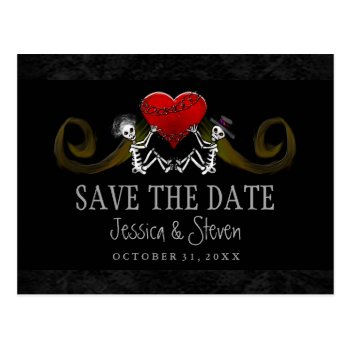 Halloween Skeletons & Heart Matching Save The Date Postcard by juliea2010 at Zazzle