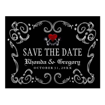 Halloween Skeletons & Heart Matching Save The Date Postcard by juliea2010 at Zazzle