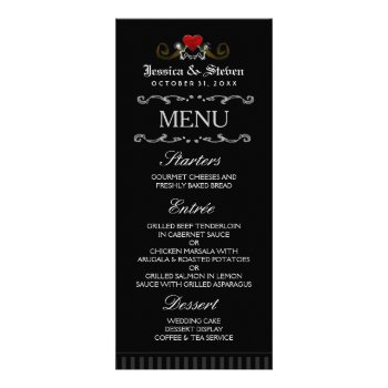 Halloween Skeletons & Heart Matching Wedding Menu Personalized Rack Card by juliea2010 at Zazzle