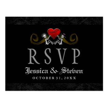 Halloween Skeletons & Heart Matching Wedding Rsvp Postcard by juliea2010 at Zazzle