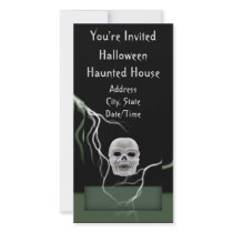 Halloween Skull and Lightning Invitation photo cards by jbranam Halloween Skull and Lightning Invitation photo cards