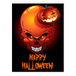 Halloween Skull and Pumpkin Postcard