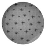 Halloween spiders on gray faded damask decor plate