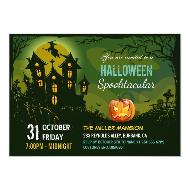 Halloween Spooktacular Party Creepy Haunted House Card (front side)