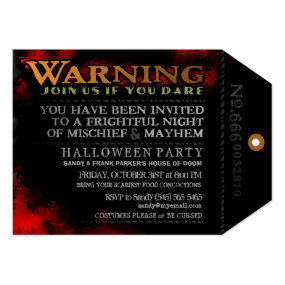 Halloween Spooky Warning Tag Invitation - Black