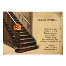 Halloween Staircase with Pumpkin Party Invitations