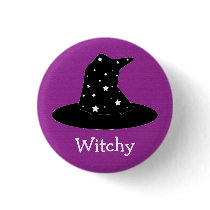 Halloween Stripes Witch Hat Button