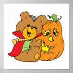 halloween teddy bear with jack-o-lantern pumpkin posters