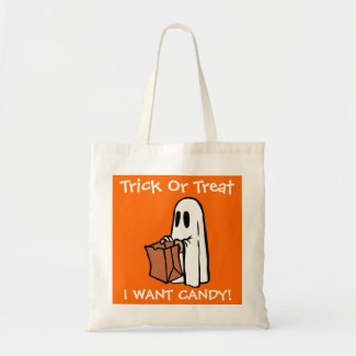 Halloween Trick Or Treat I Want Candy Ghost Canvas Bags