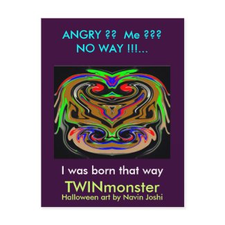 HALLOWEEN TWIN MONSTERs - purple base postcard