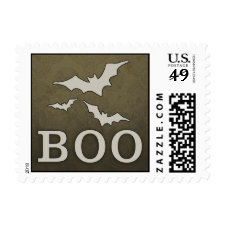 Halloween Vintage Brown BOO Bats Matching Postage