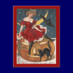 Halloween Vintage Lady in Red on Jack o' Lantern postcards
