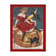 Halloween Vintage Lady in Red on Jack o' Lantern postcard