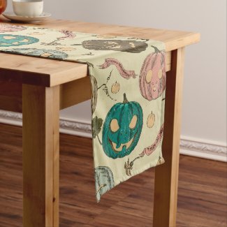 Halloween,vintage,pattern,pumking,cute,scary,fun,t Long Table Runner