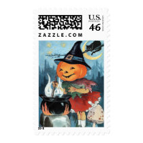 Halloween Vintage Pumpkin Witch Custom Postage