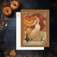 Halloween Vintage Woman and Jack o' Lantern postcard