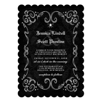Halloween Wedding Black White Gothic Striped Back 5x7 Paper Invitation Card by juliea2010 at Zazzle