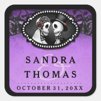 Halloween Wedding Purple Black Skeletons Name Date