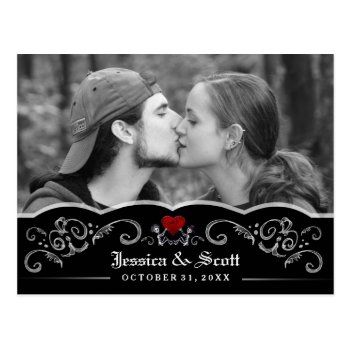 Halloween Wedding Skeletons Heart Photo Save Date Postcard by juliea2010 at Zazzle