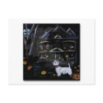 Halloween Westie Haunted house postcards