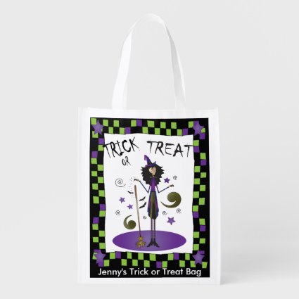 Halloween Whimsical Witch Illustration Grocery Bag