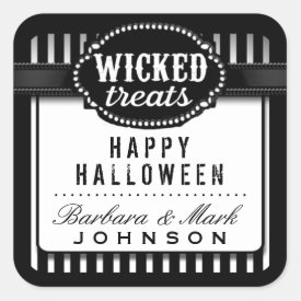 Halloween Wicked Treats Black & White Striped Square Sticker