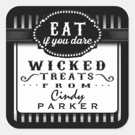 Halloween Wicked Treats From Black & White Striped Square Sticker