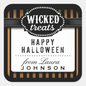 Halloween Wicked Treats Orange & Black Striped Square Sticker