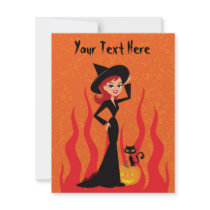 Halloween Witch and Black Cat invitations
