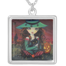 Halloween Witch and Black Cat Necklace