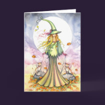 Halloween Witch and Cat Art Card cards