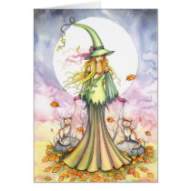 Halloween Witch and Cat Art Card