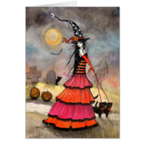 Halloween Witch and Cats Graveyard Card