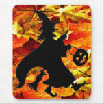 Halloween Witch and Fall Leaves Mousepad