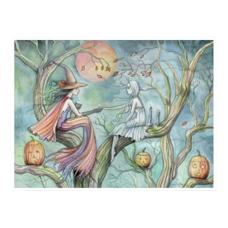 Halloween Witch and Ghost Poster by Molly Harrison print