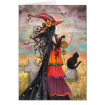 Halloween Witch Black Cat Graveyard Fantasy Art Card