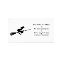 Halloween Witch Broomstick Name Gift Tag Bookplate