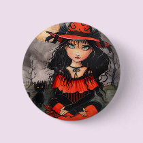 Halloween Witch Button Pin by Molly Harrison