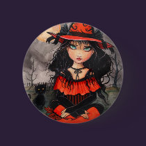 Halloween Witch Button Pin by Molly Harrison buttons