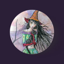 Halloween Witch Cat Button Pin buttons