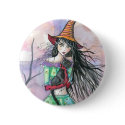 Halloween Witch Cat Button Pin