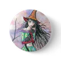 Halloween Witch Cat Button Pin by robmolily Halloween Witch Cat Button Pin