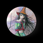 Halloween Witch Cat Button Pin
