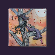 Halloween Witch Cat Button Pin buttons
