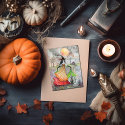 Halloween Witch Cat Card