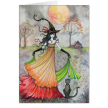 Halloween Witch Cat Card Autumn Reverie