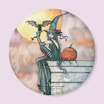 Halloween Witch Cat Magnet by Molly Harrison
