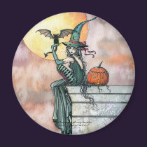 Halloween Witch Cat Magnet by Molly Harrison magnets