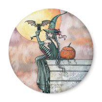 Halloween Witch Cat Magnet by Molly Harrison