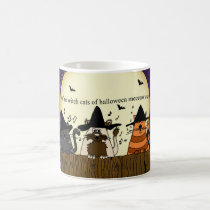 halloween witch cat mug, three cats on a fence mugs